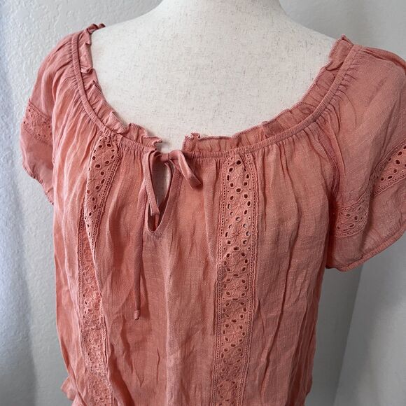 The General Good Stitch Fix Womens Peasant Top XL Orange Short Sleeve Cottagcore - Picture 2 of 10